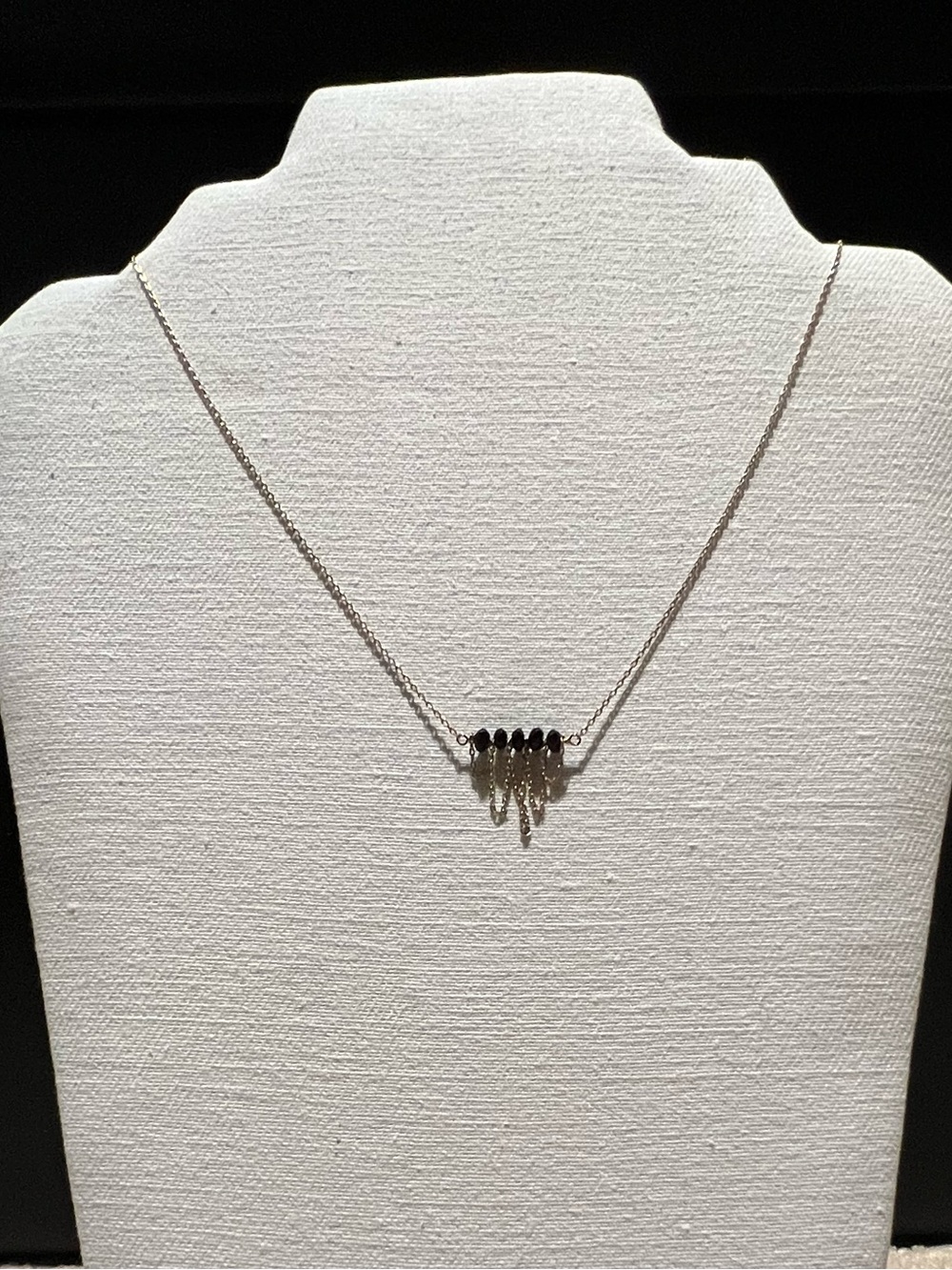 Sterling Silver Black Bead Fringe Necklace - Women Jewelry